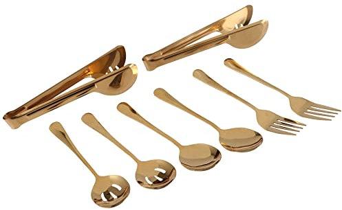 Hopbucan Cubiertos de acero inoxidable para servir, cuchara de servir para cocina (dorado, 8 piezas)