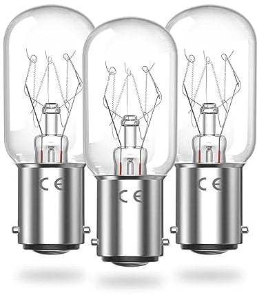 Klarlight Sewing Machine Bulb, 15W Dimmable B15 Bayonet Light Bulb, T22 Ba15d Small Byonet Light Bulb for Sewing Machine, Night Light, Appliance Lamps, AC220-240V, Warm White 2700K (3-Pack)