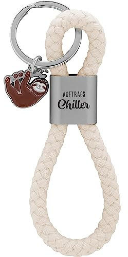 GRUSS & CO Schlüsselanhänger Loop Motiv Chiller | Anhänger bestehend aus einer geflochtenen Schlaufe, mit Motivdruck Auftrags Chiller, mit Faultier-Charm | 48368