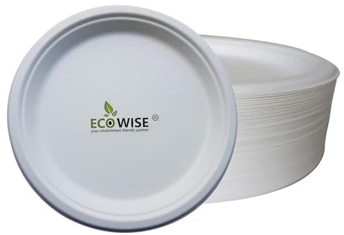BH | Pack of 200-10 Large Bagasse Plates | White | Eco Friendly | Biodegradable and Compostable | Made of Sugarcane | Ideal for Everyday USE Birthday Party Picnic BBQ Work - by Best House