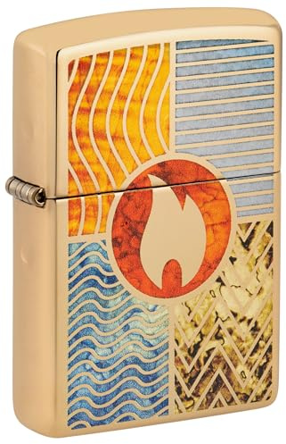 Zippo Windproof Lighter, Elements of Earth Design – High Polished Brass, Fusion – Refillable, Reusable, Windproof Design – Comes in Gift Box – Made in USA