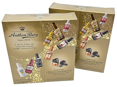 Anthon Berg 64 Liquor-Filled Dark Choholate Bottles (New Selection 2023) 1 Kilogram Featuring New: Malibu, Southern Comfort, Matusalem (2)