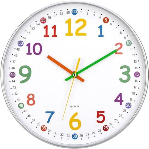 VINILITE Horloge Murale pour Enfants 30cm Design Moderne avec Movement à Quartz Silencieux et sans Tic-Tac Pendule Murale pour Salon, Cuisine, Bureau, Chambre