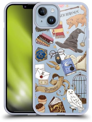 Head Case Designs Officially Licensed Harry Potter Hogwarts Pattern 2 Deathly Hallows XXXVII Gel Case [Military Grade Protection] Compatible with Apple iPhone 14 Plus and Compatible with MagSafe