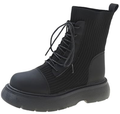 Stivali da donna in maglia elasticizzata Punta tonda Tacchi alti Calzini Stivali Stivali Chelsea con plateau Stivali elasticizzati in maglia Slip-on Stivaletti con calzini antiscivolo