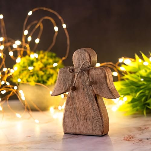 casamia Dekofigur Engel 15x13cm Holzfigur Schutzengel Weihnachtsdeko Mangoholz