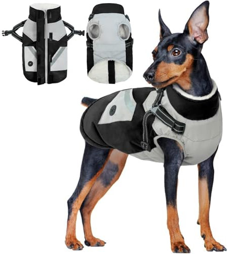 Hundemantel S, Hundemantel mit Geschirr Wasserdichter Hundemantel Welpenjacke Winddichte Hundejacke Regenbekleidung Hundemantel Gefüttert Winterjacke für Kleine Hunde(Schwarz, S)