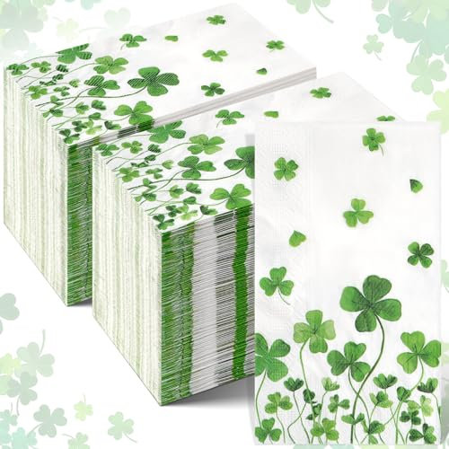 St. Patrick's Day Servietten Dekorationen, Einweg-Servietten, irisches Kleeblatt, Grün, Glücksklee, Papierservietten, für Frühling, Zuhause, Badezimmer, Hochzeit, Urlaub, Geburtstag, St. Patrick's