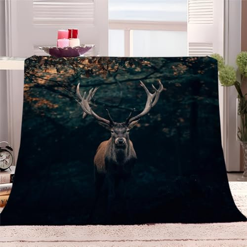 XCQHZYQ Kuscheldecke Elch 180x200 cm Wohndecke Warm Winter Weich Decke Couch Sofa überwurfdecke, Fleece Sherpa Wolldecke für Bett Schlafzimmer Büro