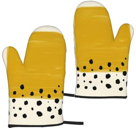COMAAM Lot de 2 gants isolants jaune moutarde et noir pour four à micro-ondes pour barbecue, cuisine et pâtisserie