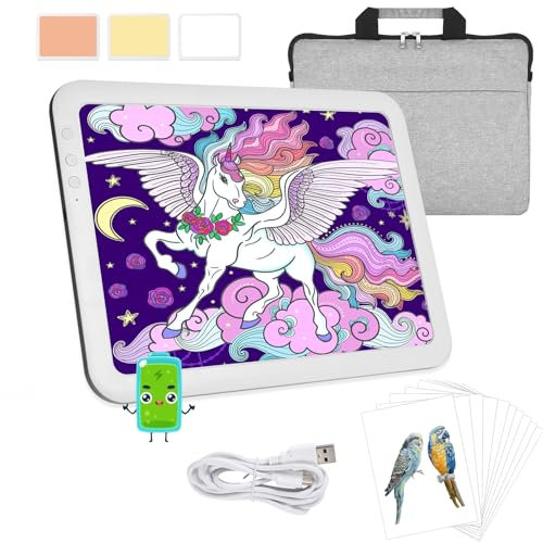 KEIWRLIGHT Wiederaufladbare Leuchttafel zum Nachzeichnen, tragbares dünnes Zeichenpad, 3 Farben, Licht, stufenlos, 6 Helligkeitsstufen, Leuchttafel für Diamantmalerei, Skizzieren für Kinder und