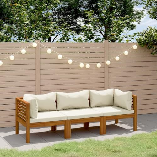 Willood 3-Sitzer-Gartensofa mit Creme Kissen Massivholz Akazie