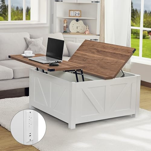 Redlife Couchtisch Ausziehbar mit Ladebuchse, Quadratisch & Wohnzimmertisch mit Stauraum, Holz, Moderner Landhausstil, 90x90x50 cm (Walnuss)
