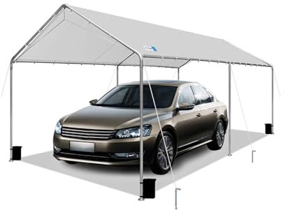 Carport Canopy 10'x20' Heavy Duty Carport, Waterproof & UV Protected Garage Top Tarp Shelter Cover with Reinforced Steel Cables, Outdoor Portable Garage for Car, Boat Tent, Light Grey