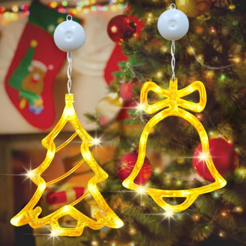 Daover Luci Natale a Ventosa per Finestre, 2 Pezzi LED, Tenda Natalizia a Batteria, Bianco Caldo, Decorativa per Albero, Finestra, Porta, Matrimonio, Bar