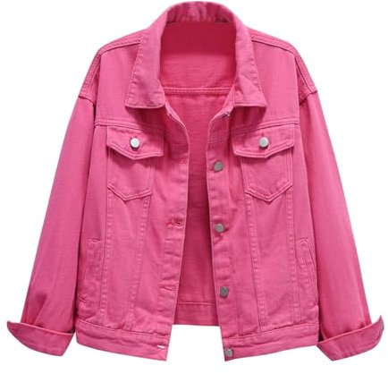 Generisch Veste d'hiver pour fille 146 - Veste en jean pour femme - Couleur bonbon - Coupe décontractée - Veste en jean - Grande taille, Rose, 3XL