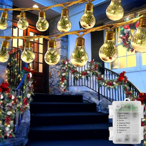 Cnulenzt Weihnachtsbeleuchtung Innen - 3.7M 12LED Weihnachtskugeln Lichterkette Batterie, 8 Modi, Warmweiß Weihnachtsbaum Partylichterkette für Garten, Fensterbank