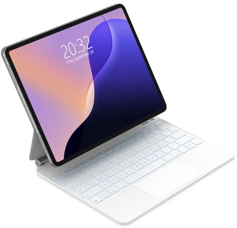 Bettdow für iPad Pro 13 Zoll M4 2024 Tastatur Hülle, Schwebendes Magnetisches Design mit Trackpad, Deutsch QWERTZ-Layout 7 Farbige Beleuchtete Tastatur für iPad Pro 13 M4 2024, Weiß