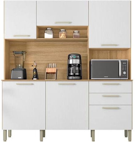 ACTUAL DIFFUSION Buffet de Cuisine 6 Portes 2 Tiroirs Chêne et Blanc L 180.2 H 198 P 38.8 cm