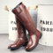 OZMDXKJ Scarpe Equitazione Uomo Grandi Dimensioni, Stivali Cavaliere Moda All'Aperto Stile Cowboy Stivali Alti Cerniera Casual alla Moda Stivali Lunghi Alti Fino Ginocchio Pelle Semplice,43,Brown