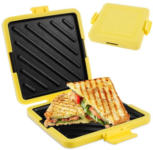 Gatphy Silicone Sandwich Maker Microwave Toastie Maker, Non Stick Microwave Toastie Sandwich Toaster with Adjustable Silicone Straps Heatwave Breakfast Cookware for Cooking Sandwiches (Yellow)