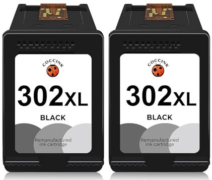 COCCINK 302XL Wiederaufbereitete Druckerpatronen Ersatz für HP 302 XL(2 Schwarz) für DeskJet 3630 2130 3636 3632 3637 2134 Officejet 3831 3830 3835 4650 5230 5232 Envy 4527 4520 4524 4523 Drucker