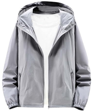 Dmmtot Summer Clearance Mens Outdoor Jackets Utility Sun Protection Jackets Training Lightweight Thin Jackets with Zipper Pockets Loose Fit Classic Hoode Jackets Zip Up Hooded Sweatshirt Gray 3XL