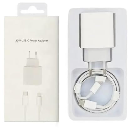 Cargador USB-C de pared rápido de 20 W con cable de 1 m. Adaptador de corriente compatible con carga rápida para iPhone 5 a 14, smartphones, tablets y dispositivos móviles