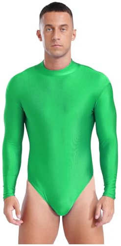 ranrann Herren Gymnastikanzug Gymnastik Body Langarm Turnanzug Sportbody Leotard Einfarbig Gymnastik Turnen Ballett Kleidung Grün XXL