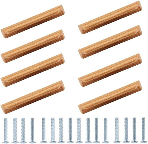 Solid Wood Door Handles for Wardrobes and Drawers Set of 8 Oak Wood Cabinet Door Pulls 128mm