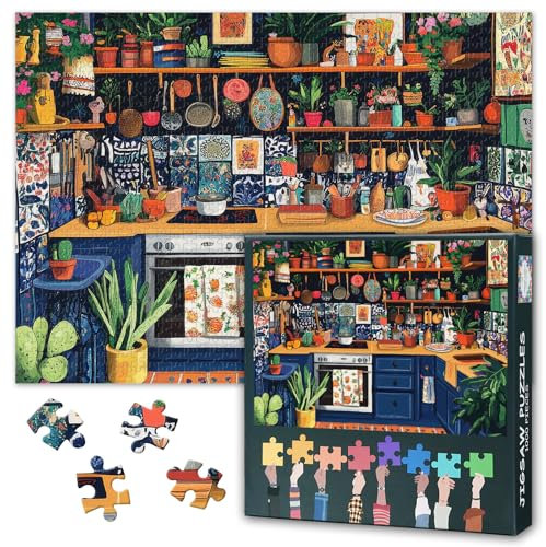 1000 Pieces Jigsaw Puzzle for Adults - Vibrant Plant-Filled Kitchen Art with Lush Greenery & Culinary Decor, Premium Puzzle Board, Challenging Puzzles for Adults(27.5x19.7 Inches)