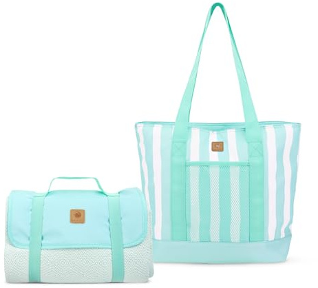 Whitesands Premium Insultated Tote Cool Bag Including Picnic Blanket, Portable Foldable 150 x 135cm Rug, 14L Picnic Basket, Keeps Food Fresh & Cool for 6 Hours
