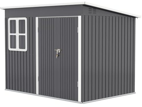 Outsunny Abri de jardin en métal de 4,13 m² - 260 x 177 x 190 cm - Avec fenêtre - Toit en appentis - Porte verrouillable - Résistant aux intempéries - Abri de jardin - Armoire pour arrière-cour