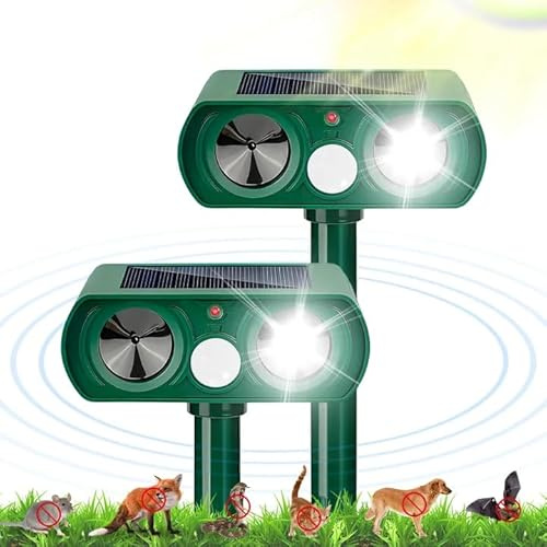 2er-Pack Solar Katzenschreck, Ultraschall Tiervertreiber Katzenabwehr, Wasserdicht Marderschreck mit PIR-Bewegungssensor Katzenschreck für Garten, Wirksam Gegen Katzen, Hunde, und Vögel Schädlineg