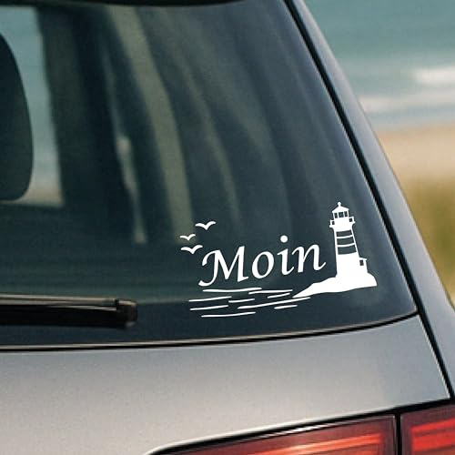 P025 MOIN Aufkleber Set – Nordsee & Ostsee Sticker für Auto, Briefkasten, Tür, Koffer – Wetterfest – 3 Motive in Schwarz oder Weiß – Einzeln oder im 2er-Set (2 x Weiß, V1 Leuchtturm)