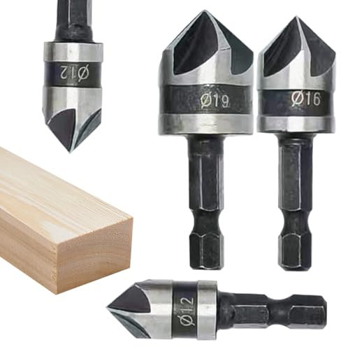 Fresa Svasatore | Utensile per Sfacciatura con Codolo Esagonale | 90 Gradi Multiuso Set di 3 per Legno Fresatura e Rimozione Bave