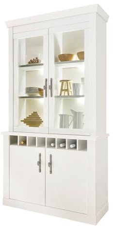Furn.Design Vitrine in weiß Pinie Landhaus, Buffet 110 x 207 cm, Buffetschrank mit Soft-Close-Funktion, Fiastra