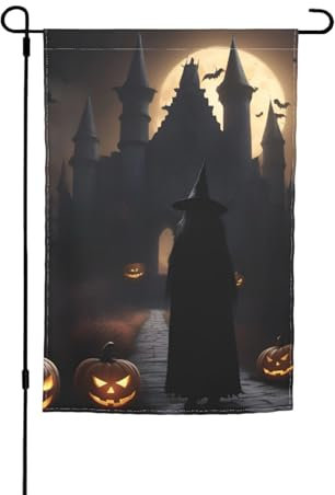 Bandera gótica de Halloween 1 impresión de 12 x 18 pulgadas, bandera de jardín floral para todas las estaciones, decoración de patio al aire libre, gruesa para césped