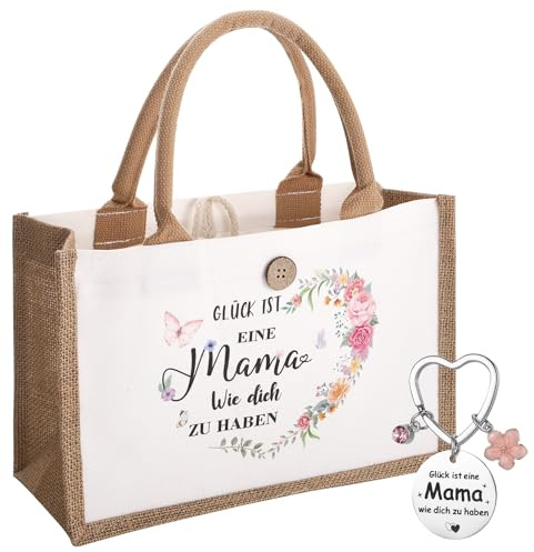 Geburtstagsgeschenk,Geschenke für Mama,Jutesack mit Schlüsselanhänger | Geburtstag für Frauen,Geschenke für Mama Oma,nachhaltige Einkaufstasche,Geschenk für Damen,Mutter,Freundin,Kollegin