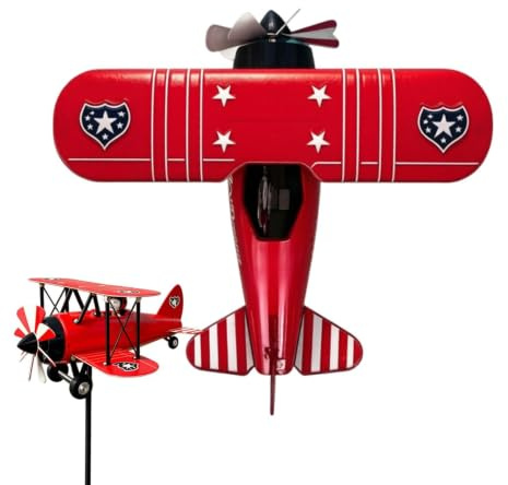 Biplano Girandola Eolica scultura eolica da giardino aeroplano