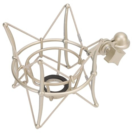 Aramox Microphone Shock Mount, Zinc Alloy Spider Mic Shockmount with 5 8 to 3 8 Nut, 4 Socket Sizes, Anti Vibration Stand for Most Condenser Microphones Recording Podcasting (Gold)