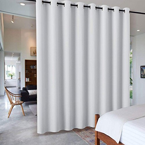 PONY DANCE Trennwand Raumteiler Vorhang Hitzeabweisend & Energiesparend Verdunkelungsvorhang mit Ösen Thermo Gardinen Hitzeschutz Schrank Vorhang, 1 Stück H 274 x B 457 cm, Grau-weiß