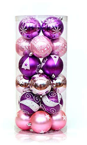 24 Stück Weihnachtskugeln Glänzend Glitzernd Matt Christbaumkugeln Weihnachten Baumschmuck Pink