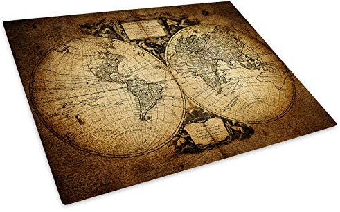 Retro Vintage Map Glass Chopping Board Kitchen Worktop Saver Protector