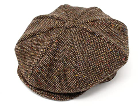 Hanna Hats of Donegal Hat Irish Flat Cap für Herren, Fahrmütze, hergestellt in Irland, 100% Woll-Tweed (Braun meliert) Medium