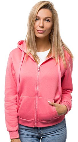 OZONEE Damen Kapuzenpullover Sweatjacke Sweatshirt Farbvarianten Kapuzenjacke Kapuzenpulli Langarm Kapuze Hoodie Sport Style Casual Fitness Basic Training JS/W03 ROSA S