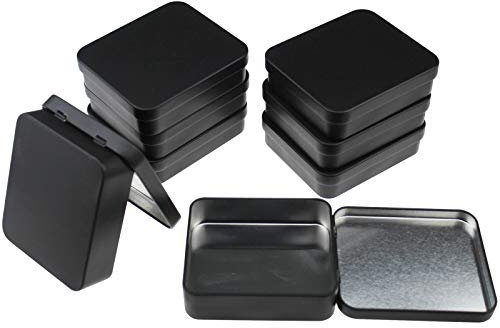 LJY 8 Stück leere rechteckige Metall-Aufbewahrungsdosen mit Klappdeckel für Süßigkeiten, Geschenke und Schätze, 93 x 83 x 25 mm (Schwarz)