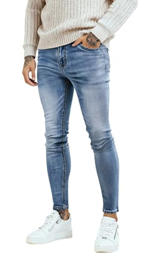 GINGTTO Pantalones Vaqueros Hombres Pitillo Jeans Hombre Skinny Gris Vaqueros Slim fit Denim Pantalón para Hombre Azul 28W/30L
