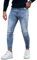 GINGTTO Pantaloni Uomo Jeans Blu Chiari Stretch Slim Fit Denim Dritti con Elastici Skinny Vita Bassa Blu 28W/30L