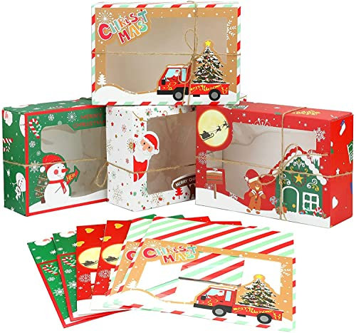 LATERN 12Pcs Weihnachts Kekskästen Boxen, 22 x 15 x 7CM Weihnachten Geschenkboxen Keksschachtel Kuchen-Kästen mit Sichtfenster Anhänger für Bäckerei Schokolade Pralinenschachtel Verpackung